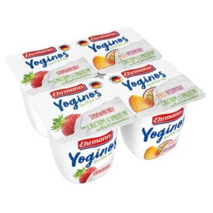 Ehrmann Yoginos Strawberry Peach Yogurt Pots 4 x 100g