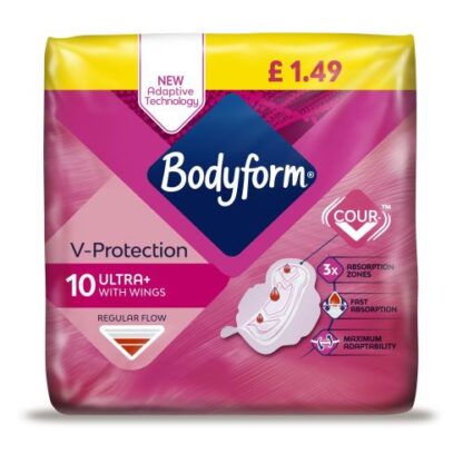 Bodyform Normal Ultra Towel with Wings, New Cour-V™ Adaptive Technology 10 pcs