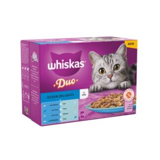 Whiskas 1+ Duo Ocean Delights Adult Wet Cat Food Pouches in Jelly 12 x 85g